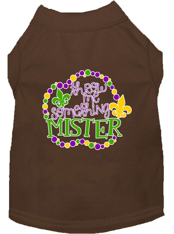 Throw me Something Screen Print Mardi Gras Dog Shirt Brown XXXL